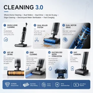 Portable Cordless Wet Dry Vacuum Cleaner Smart Floor Washer Self Cleaning Vacuum Mop for Home Hard Floor Cleaning