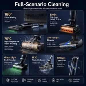 Portable Cordless Wet Dry Vacuum Cleaner Smart Floor Washer Self-Cleaning Vacuum Mop for Home Hard Floors