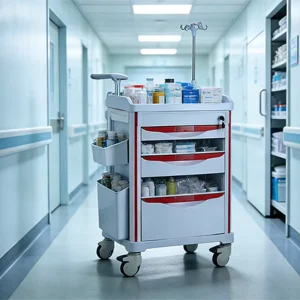 Portable First Aid Cart Medical Thickened ABS Plastic Hospital Furniture Multi Function Durable 5 Drawer Central Lock Hospital