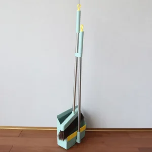 Portable Folding Broom and Dustpan Kit with Detachable Stainless Steel Handle, Adjustable Comb, Plastic Broom Head