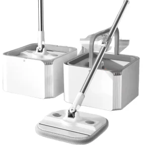 Portable Hands-Free Dirt-Separating Rotating Mop Bucket with Microfiber Mop Head, High-Capacity Stainless Steel Telescopic Handle