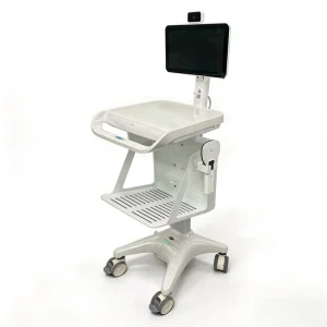 Portable Medical Trolley Cart Adjustable Rolling Workstation Equipment Mounting Shelf Large Storage Basket Dual Cup Hospital