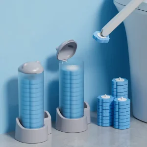 Portable Plastic Toilet Cleaning Brush with Grey Base, Sponge Head and Replaceable Head