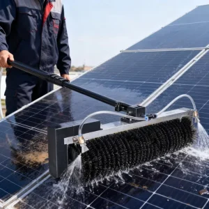 Portable Solar Panel Cleaning Brush with Water Sprayer Nozzle and Telescopic Metal Pole