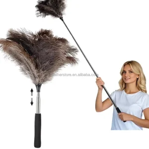 Portable Telescopic Extendable Long Handle Anti Static Flexible Ostrich Feather Duster for Home Hotel Office