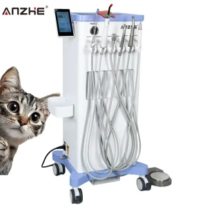 Portable Veterinary Dental Unit with Electronic Motor 1:5 Fiber Optic Contra Angle Veterinary Dental Cart for Animal Clinics