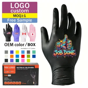 Powder-Free Black Disposable Nitrile Gloves for Kitchen, Food, and Household Use