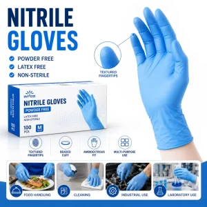 Powder Free Latex Free Disposable Nitrile Gloves, Non Sterile, for Food Cleaning and Industrial Use