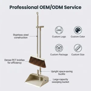 Premium Broom and Dustpan Set Stainless Steel Handle Upright Storage Large Capacity Floor Cleaning Broom Set