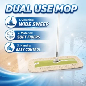 Premium Dual Use Wide Sweep Soft Fiber Flat Dust Mop for Hotel Office Warehouse Commercial Hard Floor Cleaning