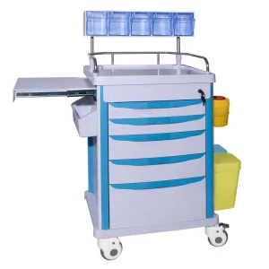 Premium Medical Treatment Cart 5 Drawers Lockable Hospital Supply Cart Mobile Nursing Cart ABS Steel Worktop Plastic