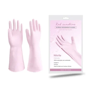 Premium Pink Household Cleaning Gloves Durable Flexible Latex Free Nitrile Reusable Waterproof Medium Beaded Cuff Custom OEM