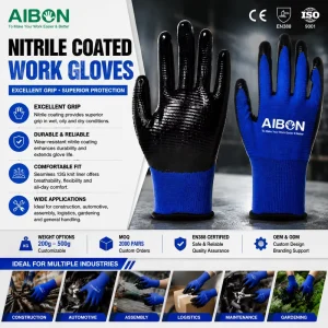 Premium Smooth Nitrile Gloves Nitrile Coated Work Gloves Durable Safety Gloves for Automotive Construction Warehouse