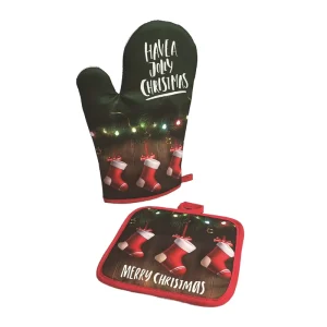 Printed Christmas-Style Heat-Insulating Kitchen and Microwave Oven Gloves, Pot Holders, and Pads