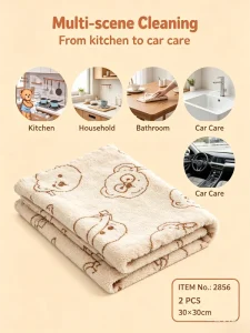 Printed Coral Fleece Cleaning Cloth Microfiber Kitchen Towel Absorbent Reusable Dish Cloth 30x30cm