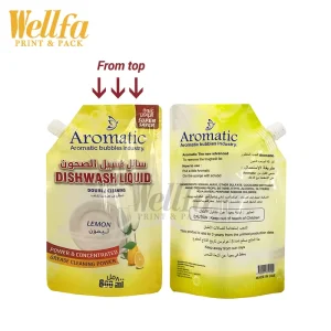 Printed Custom Dishwashing Liquid Detergent Doypack Spout Pouch Stand up Handle Refill Packaging Kitchen Cleaner Resealable Bags