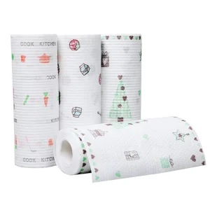 Printed Kitchen Cleaning Rags Roll Hand Tear Non Woven Dish Cloths Wet & Dry Use Reusable Lazy Cleaning Towels for Kitchen