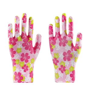 Printed Non-Slip Breathable Knit Latex-Coated Safety Gloves, Colorful Floral Camouflage, for Work