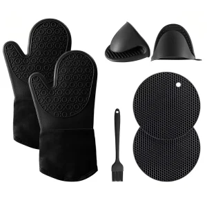 Printed Plaid Silicone Household Kitchen Gloves, Heat Resistant