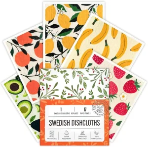 Printed Swedish Dishcloth for Kitchen, Reusable Paper Towels, Super Absorbent Sponge Cloths, Washable Dish Cloth, Biodegradable