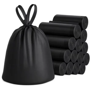 Private Label Custom Biodegradable Drawstring Garbage Bags, Self Tie, Tear Proof, Heavy Duty, Household