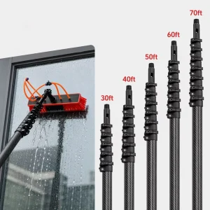 Professional 100% Carbon Fiber Water Fed Pole System Telescopic Window Cleaning Pole with Brush for Solar Panel Washing