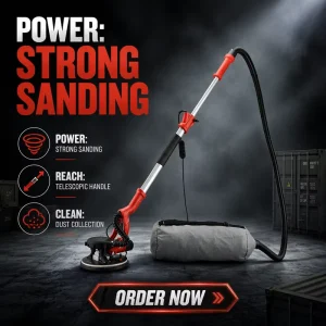 Professional 1200W Electric Drywall Sander Long Pole Telescopic Wall Sanding Machine Blow Case Industrial Grade Variable Speed