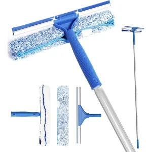 Professional 2 in 1 Window Cleaning Kit Glass Microfiber Tool with Plastic Handle Window Squeegee and Spare Cloth