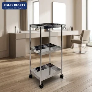 Professional 3 Tier Salon Trolley Stainless Steel Rolling Beauty Cart with Wheels for Hair Salon Spa Equipment Storage