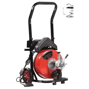 Professional Sewer Drain Cleaning Machine Sewer Drain Auger Pipe Cleaner with 4 Replaceable Cutters and Convenient Foot Switches