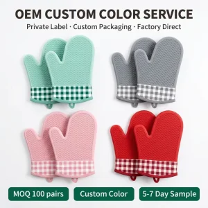 Professional Silicone Non Slip Grip Oven Mitts Custom OEM 1 Pair Silicone Heat Proof Professional Kitchen Baking Gloves