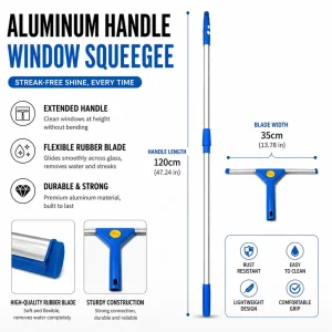 Professional Window Squeegee with Long Handle Suitable for Indoor & Outdoor Window High Glass High Windows Cleaning
