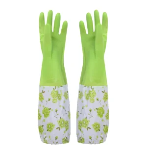 Promotional Household Tightened Cuff Durable Using Green Waterproof Kitchen Cleaning Glove Dishwashing Latex Rubber Gloves