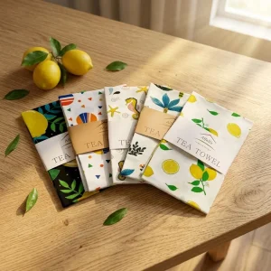 Pure Cotton Waffle Tea Towel Soft Floral Pattern Sustainable Eco Friendly Hypoallergenic Machine Washable Multi Purpose Kitchen
