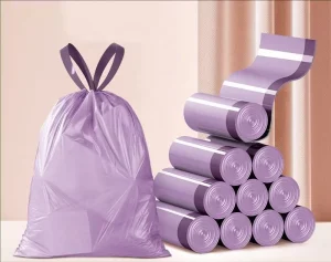 Purple PE Drawstring Hand-Shredded Household Kitchen Trash Bags