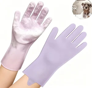 Purple Silicone Pet Bath Grooming Gloves Soft Bristle Dog Cat Shower Massage Gloves