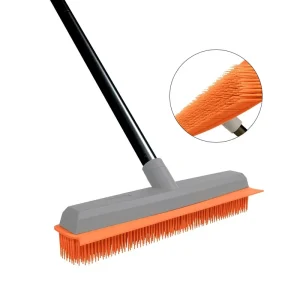 Push Broom for Windows Rubber Broom Carpet Rake Pet Hair Remover Broom with Squeegee