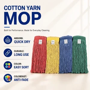 Quick-Dry Color-Coded Cotton Yarn Mop Head with Anti-Fade Replacement Refill for Commercial Cleaning