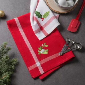Quick Dry Embroidered Kitchen Dish Towel Set Custom Design Cotton Towel