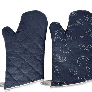 Quilted Oven Mitts Set, Navy Blue, Heat-Resistant Cotton, Diamond Pattern, OEM Custom