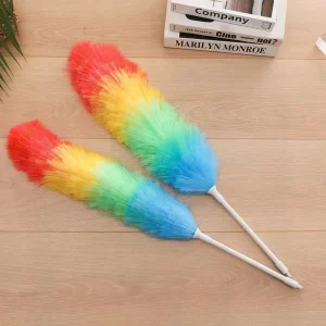 Rainbow-Colored Microfiber 30g Feather Duster with Flexible Plastic Rubber Handle