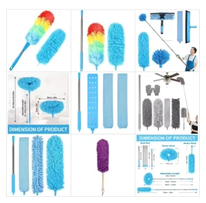 Rainbow Extendable Static Duster with Reusable Washable Microfiber Head and Telescoping Pole for Ceiling Fan Cleaning