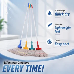 Raw White Yarn Tiger Clip Aluminum Pole Mop for Hotel and Property Cleaning