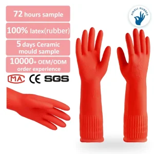 Red 38cm 15-Inch Thickened Latex Long-Sleeve Household Rubber Gloves