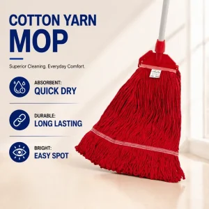 Red Cotton Yarn Tiger Clip Mop for Restaurant and Hospital Cleaning