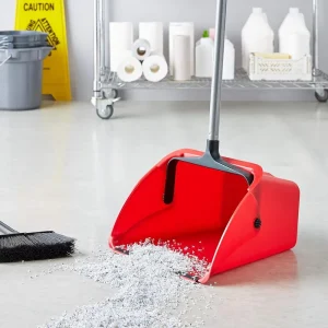 Red Long-Handle Plastic Dustpan with Stand, Heavy-Duty Lobby Dustpan for Home, Office, School and Commercial Cleaning