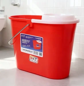 Red PP Plastic High Quality 12L Eco-Friendly Durable Portable Vehicle Cleaning Single Round Mop Bucket