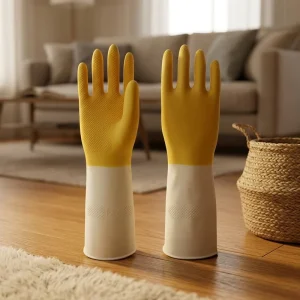 Red and White Reusable Natural Latex Dishwashing Gloves Waterproof Non-Slip