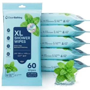 Refreshing Mint Extra Large Bath Wipes 60ct 6 Packs Ice Blue Body Cleansing Wipes with Cooling Sensation Manufacturer