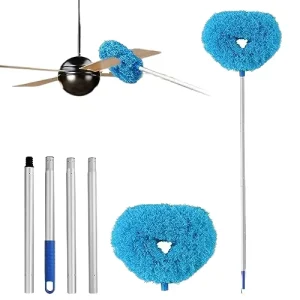 Removable Feather Duster with Extension Pole, Ellipse Head, and Metal Handle for Ceiling Fans and Windows